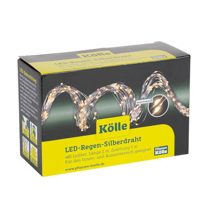 Kölle LED Silberdraht Regen, warmweiß, 480 LEDs, Länge ca. 2 m