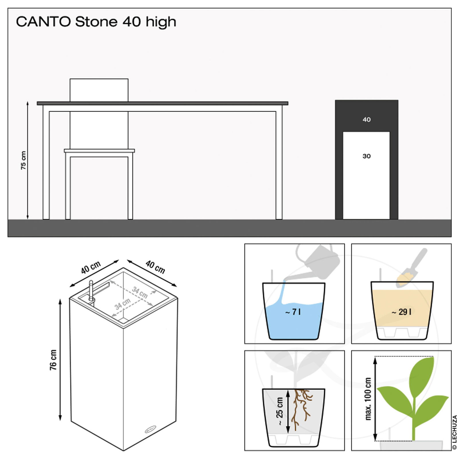 Lechuza 'Canto Stone 40 high', sandbeige, 40 x 40 x H 76 cm