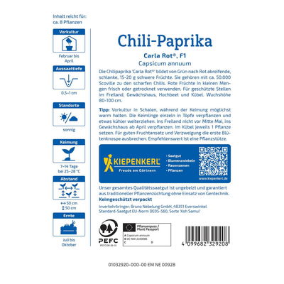 Saatgut Chili-Paprika 'Carla Rot' Saatgut Chili-Paprika 'Carla Rot'