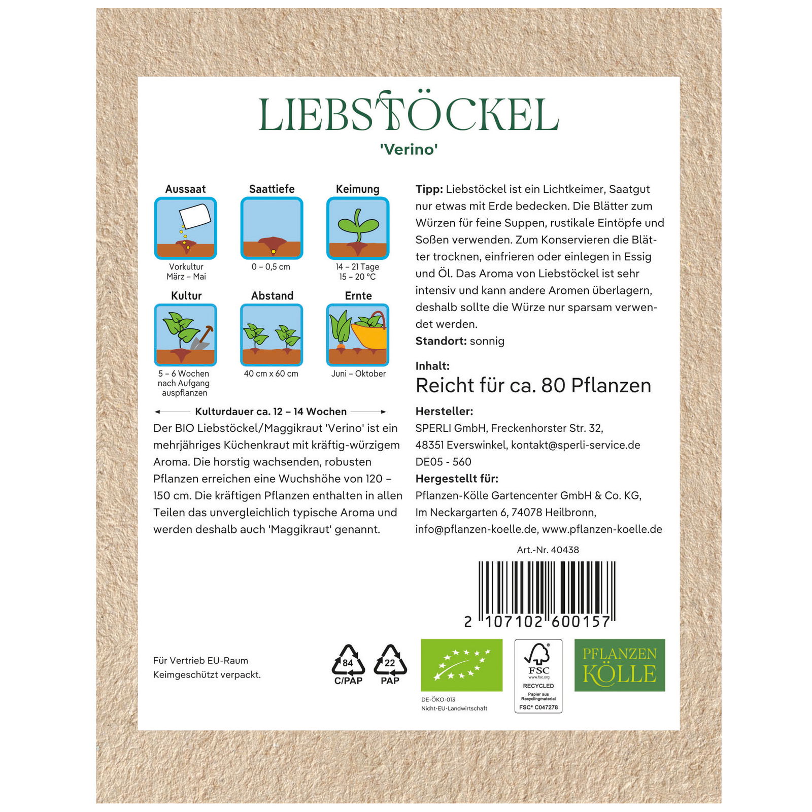 Kölle Bio Kräutersamen, Liebstöckel 'Verino'