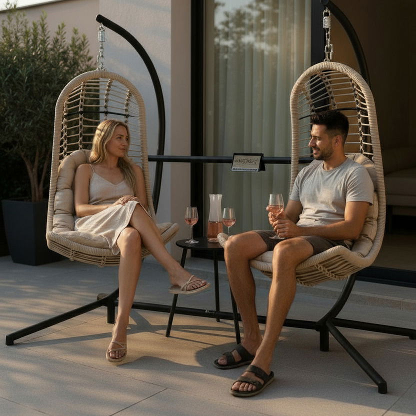 Sungörl Doppel-Hängesessel 'Bardolino' inkl. Auflagen, anthrazit/braun