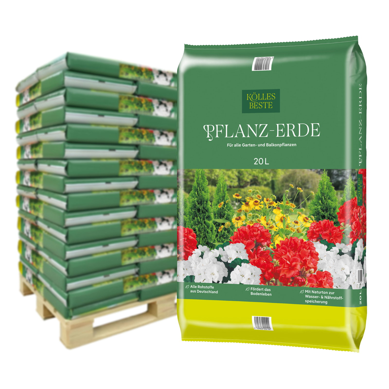 Kölles Beste Pflanzerde, torfreduziert, 45 Sack à 20 l, gesamt 900 Liter