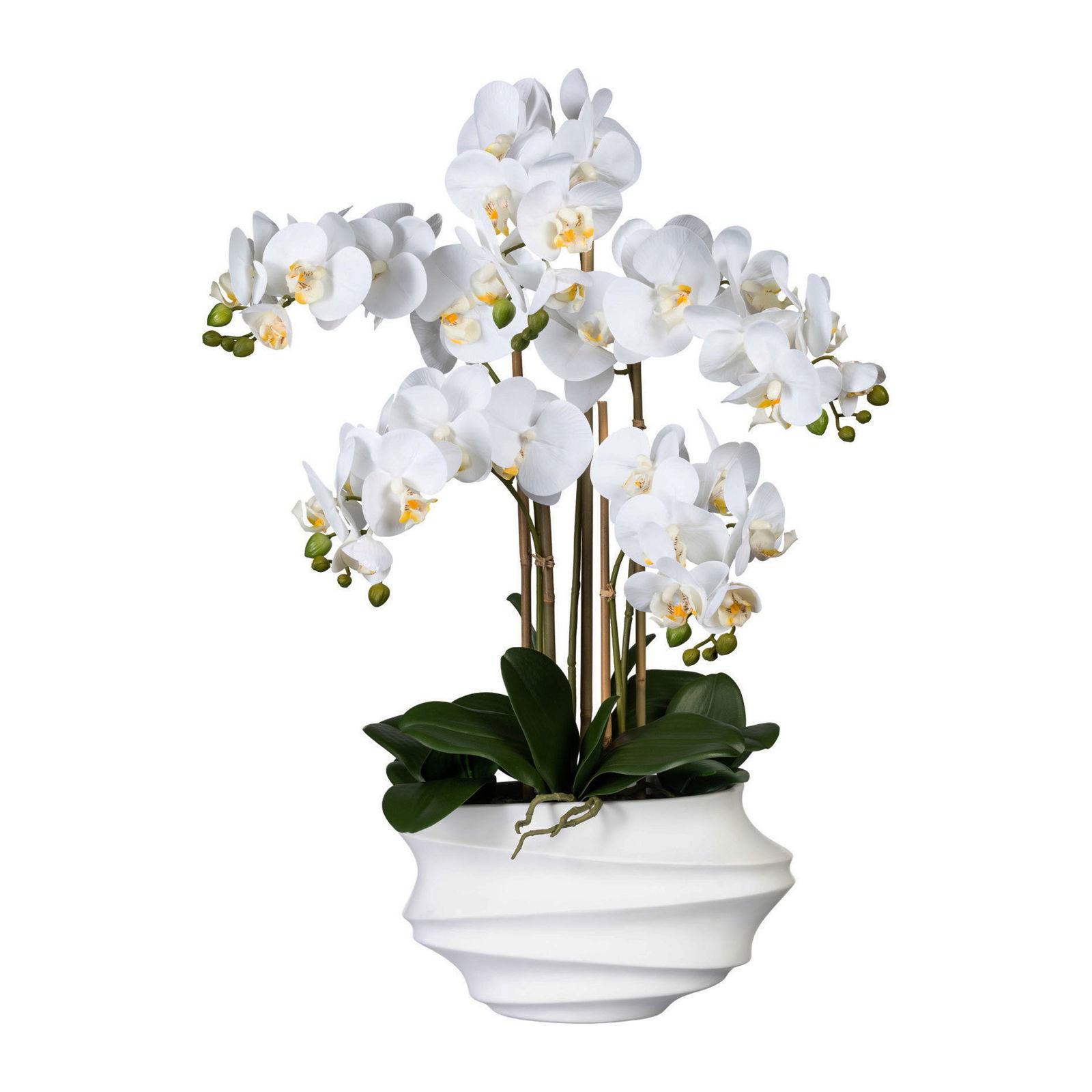 Künstliche Orchidee, Phalaenopsis, 5 Rispen, weiß, ca. 75 cm, 30 x 17 x 12 cm Kunststoffvase in weiß