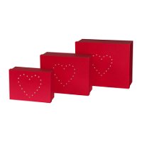3er-Set Geschenkbox mit LED-Herz, rechteckig, Rot