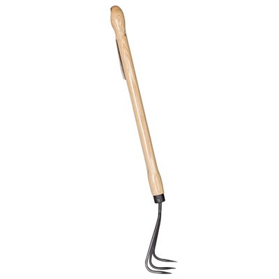 Krumpholz Grubber, 3 Zinken, geschmiedet, mit Eschenknopfstiel, 63 x 9 cm