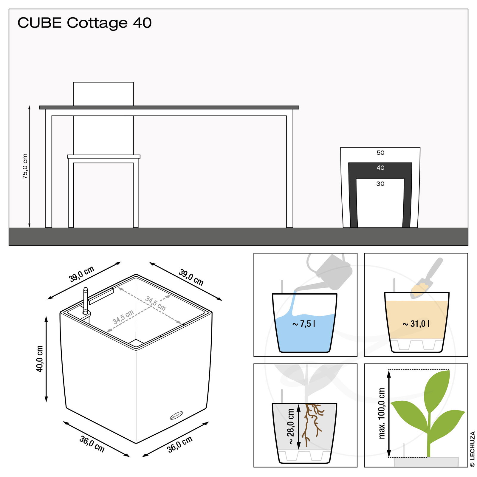 Lechuza 'Cube Cottage 40', sandbraun, 39 x 39 x H 40 cm