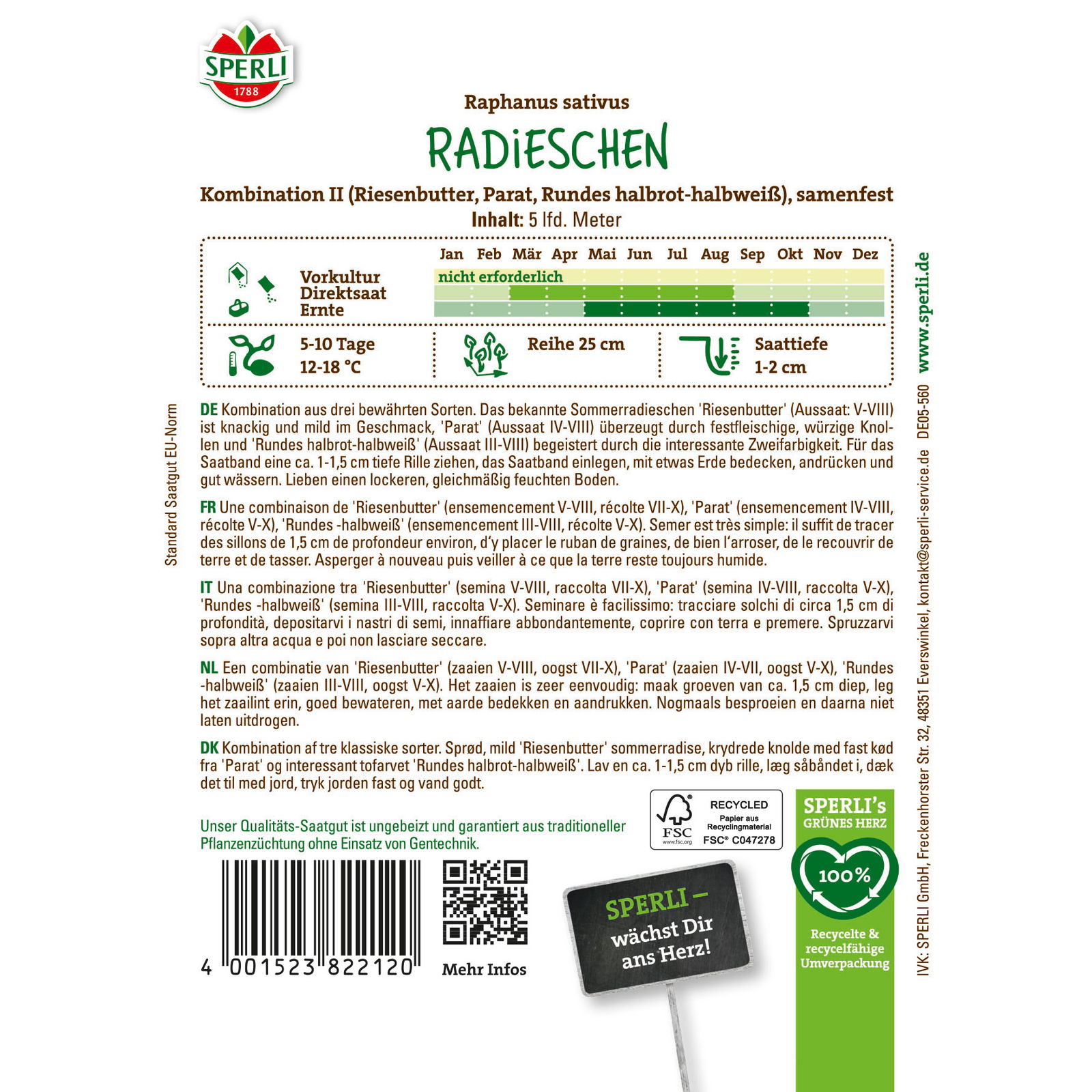 Sperli Saatband Radieschen 'Kombination II', rot, 5 m Sperli Saatband Radieschen 'Kombination II', rot, 5 m