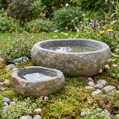 Vogeltränke 'Fluss-Stein', grau, Naturstein, 8 x 30 x 40 cm Vogeltränke 'Fluss-Stein', grau, Naturstein, 8 x 30 x 40 cm