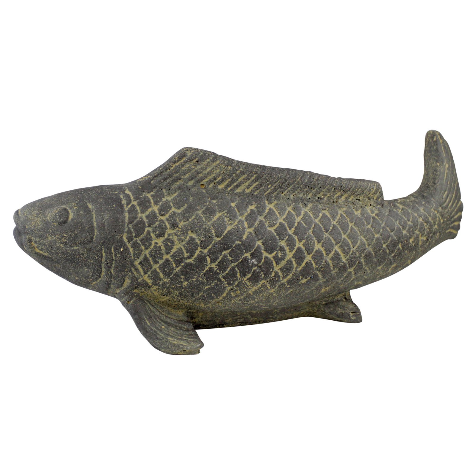Fisch geschnitzt, grau, gefärbt, Steinguss, 16 x 40 x 13 cm