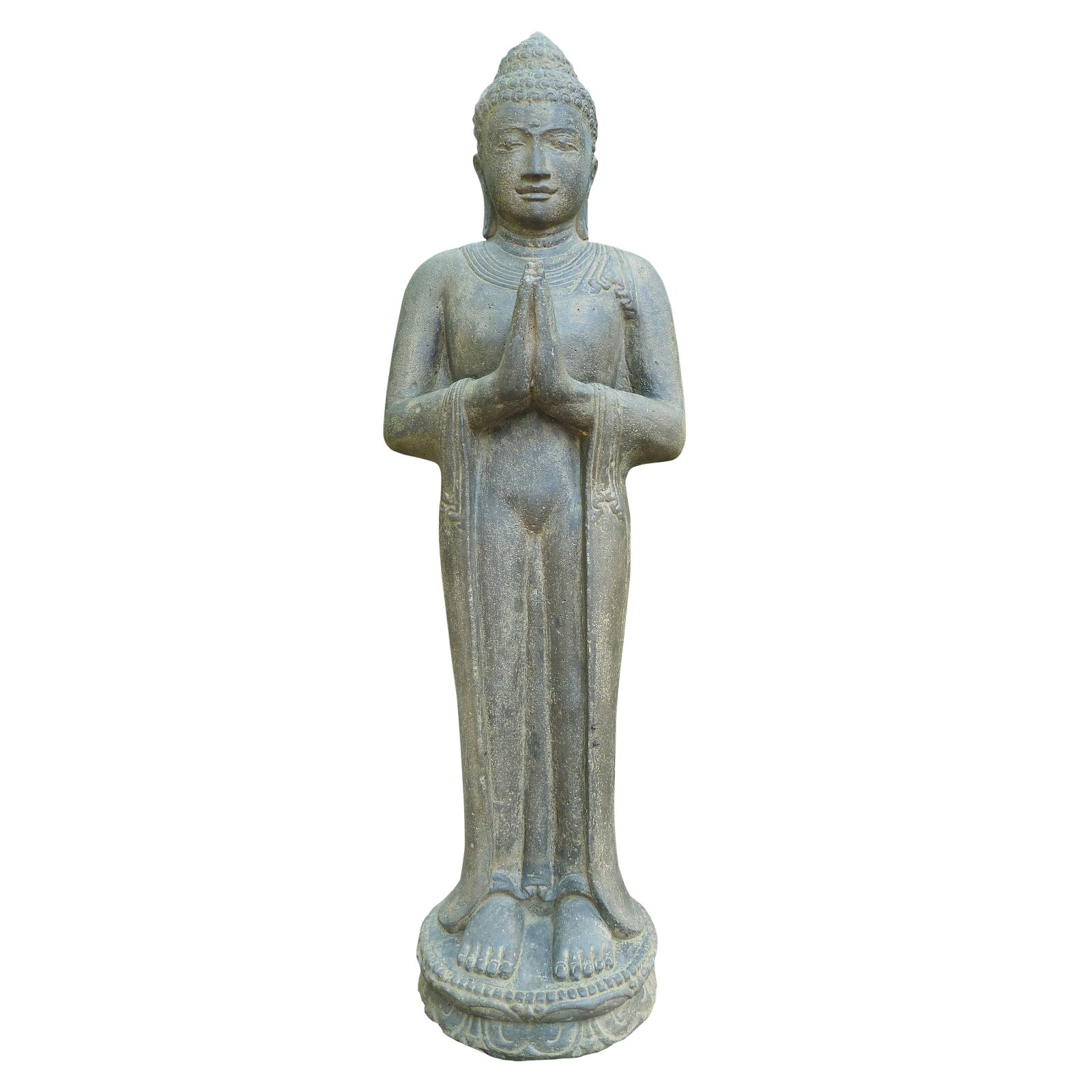 Buddha stehend, grau, Steinguss, 36 x 28 x 119 cm, 75 kg