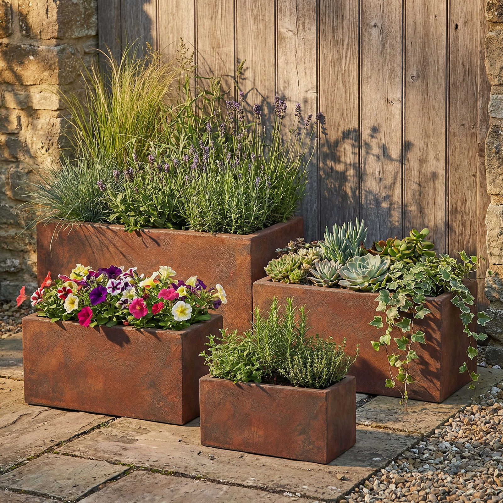 Kölles Beste Pflanzgefäß 'Rectangulae', rost, 4-teilig