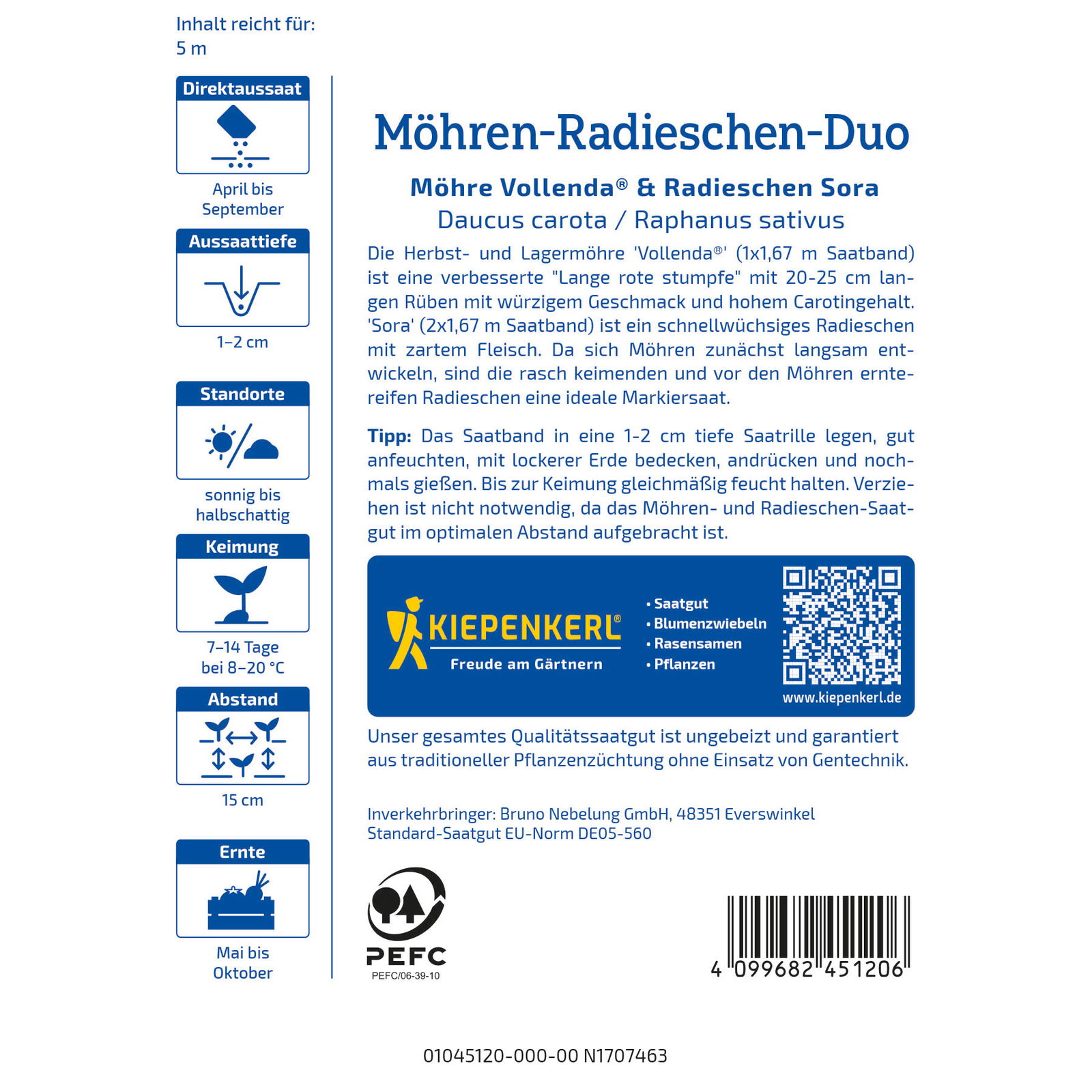 Kiepenkerl Saatband Möhren-Radieschen-Duo 'Vollenda®' & 'Sora®'