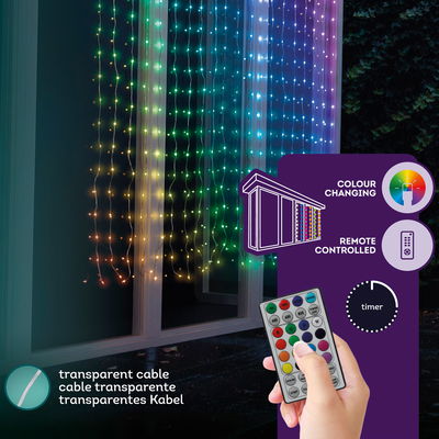 Lumineo LED Lichtervorhang, bunt, 400 LEDs, Länge ca. 1,90 m
