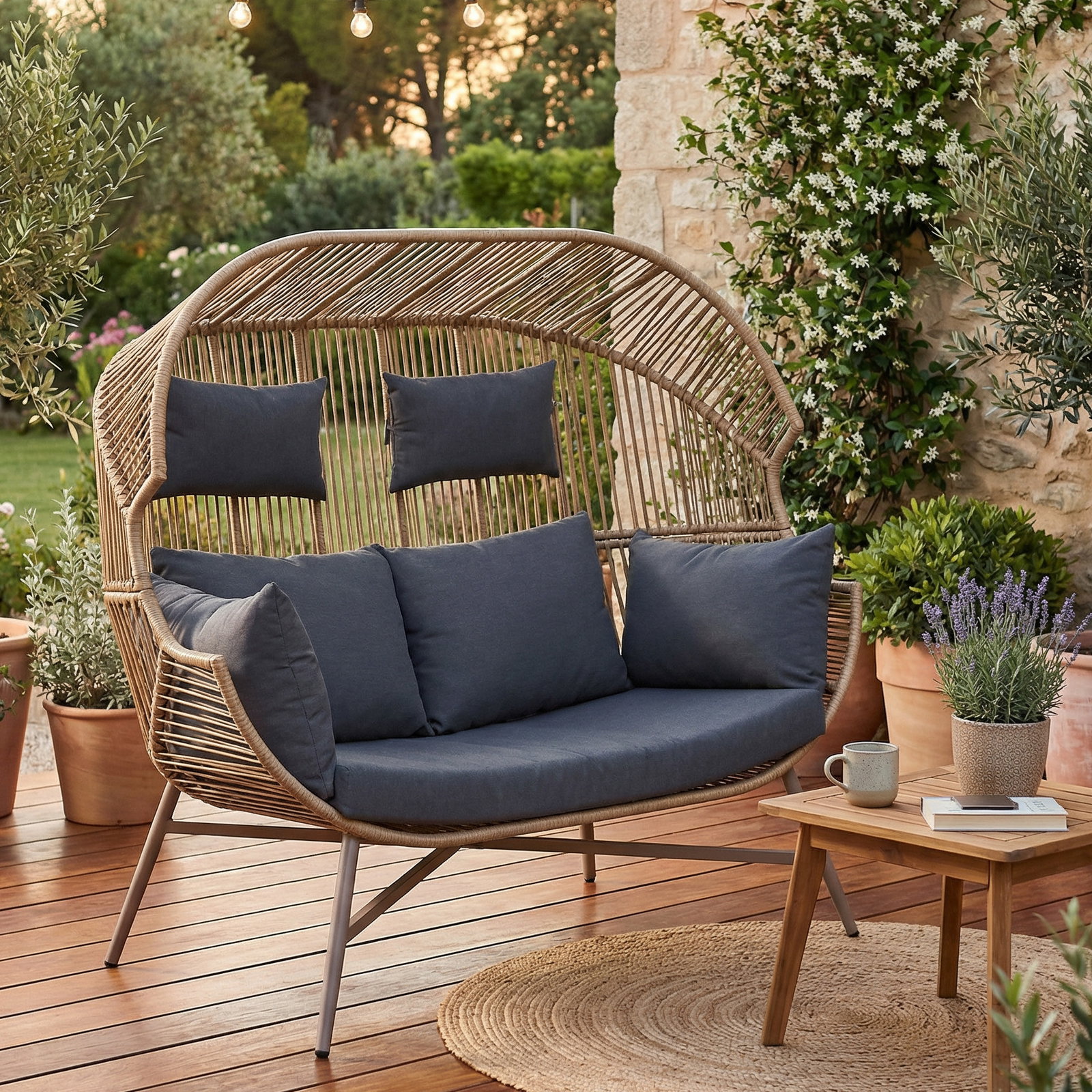 Geflechtsessel 'Deluxe' inkl. Auflagen, 2 Sitzer