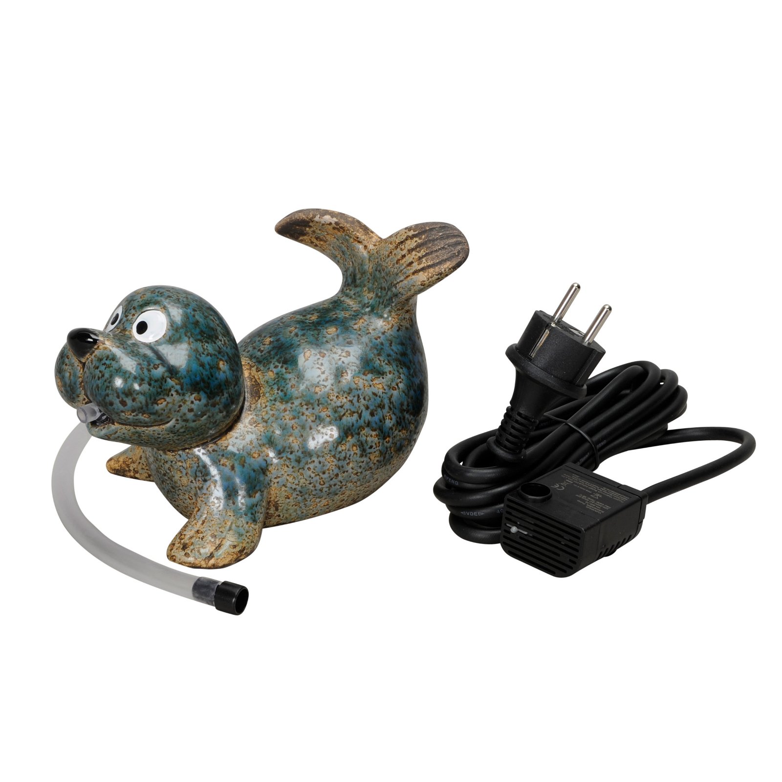 Wasserspeier 'Seehund' mit Pumpe, Steinzeug, 13 x 18 x 11,5 cm