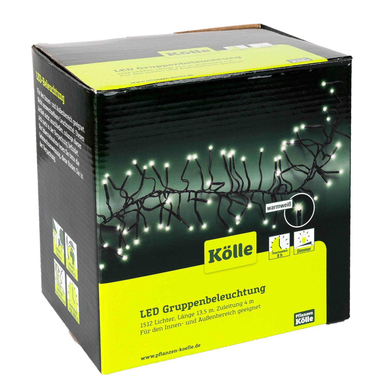 Kölle LED Lichterkette, Gruppenbeleuchtung mit 1.512 Lichtern, warmweiß, 13,5 m, schwarzes Kabel