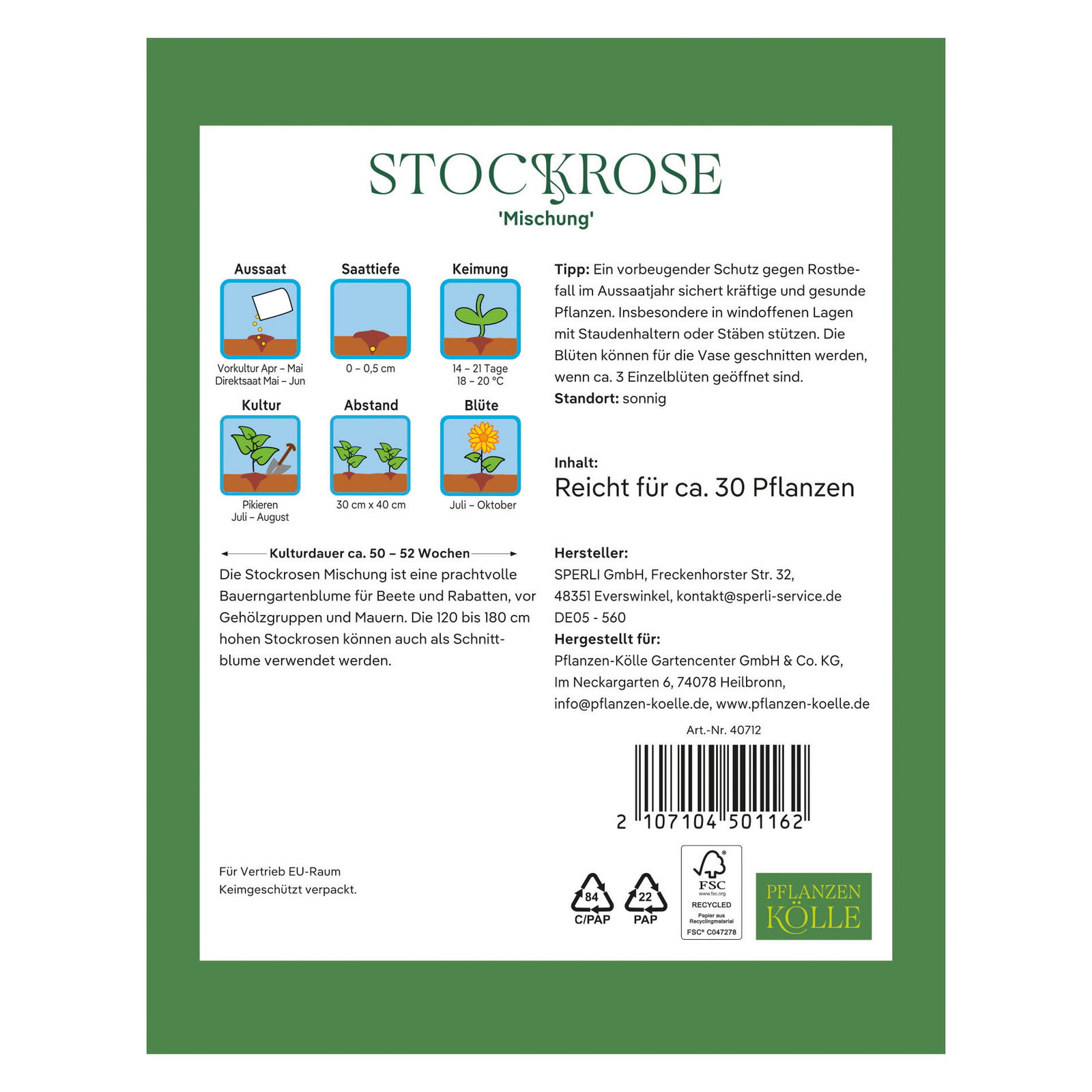 Kölles Beste Blumensamen, Stockrose 'Mischung'