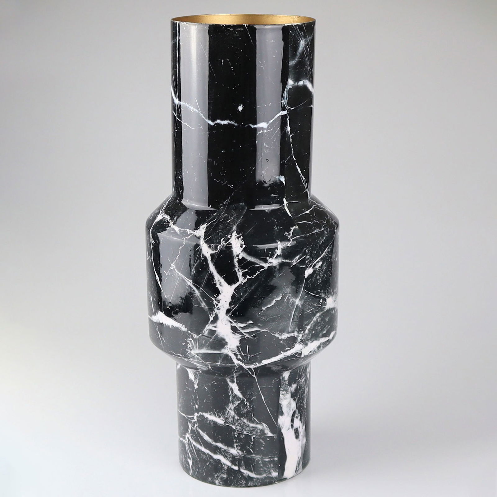 Vase, schwarz marmoriert, Metall, Höhe ca. 40 x Ø 17 cm