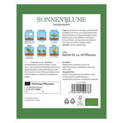 Kölles Beste Blumensamen Sonnenblumen Gefüllte Riesen (Helianthus) Kölles Beste Blumensamen Sonnenblumen Gefüllte Riesen (Helianthus)