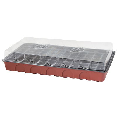 Anzuchtgewächshaus mit Deckel & Topfplatte, 72 Töpfe gelocht, bordeaux Anzuchtgewächshaus mit Deckel & Topfplatte, 72 Töpfe gelocht, bordeaux