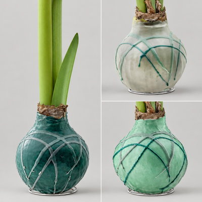 Amaryllis in Wachs XL, Dekor 'Forest', Farbe zufällig, Blüte weiß, 2 Pflanzen Amaryllis in Wachs XL, Dekor 'Forest', Farbe zufällig, Blüte weiß, 2 Pflanzen
