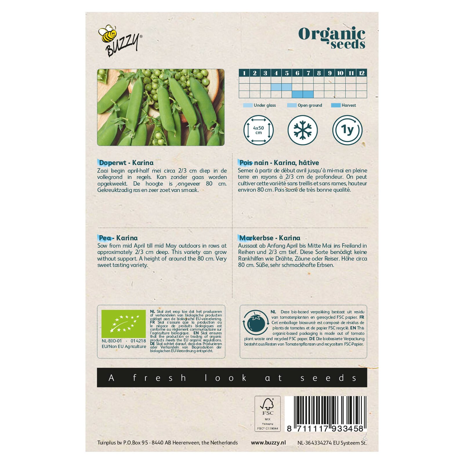 Bio Gemüsesamen, Bio-Markerbse 'Karina', grün, 20 g