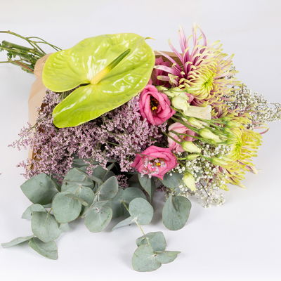 Bunter Schnittblumen-Mix mit Eukalyptus, Anthurie & Chrysanthemen Bunter Schnittblumen-Mix mit Eukalyptus, Anthurie & Chrysanthemen