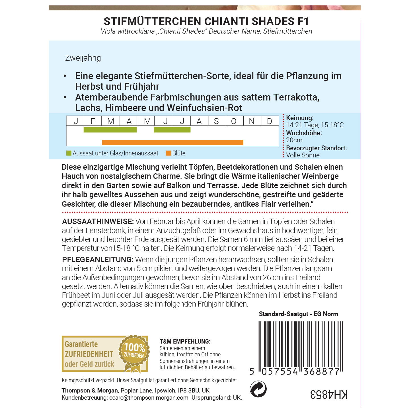 Thompson & Morgan Saatgut Stiefmütterchen 'Chianti Shades', bunt