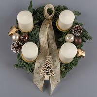 Dekorierter Adventskranz mit Stumpenkerzen in Wollweiß, Nobilistanne, ca 30 cm Ø