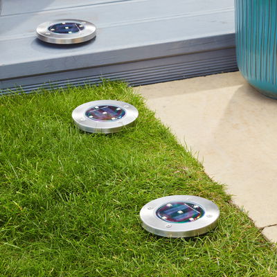 Solarbodenleuchte Up Light, 5 Literumen, 4er-Set, grau, schwarz, 14 x 11,5 cm