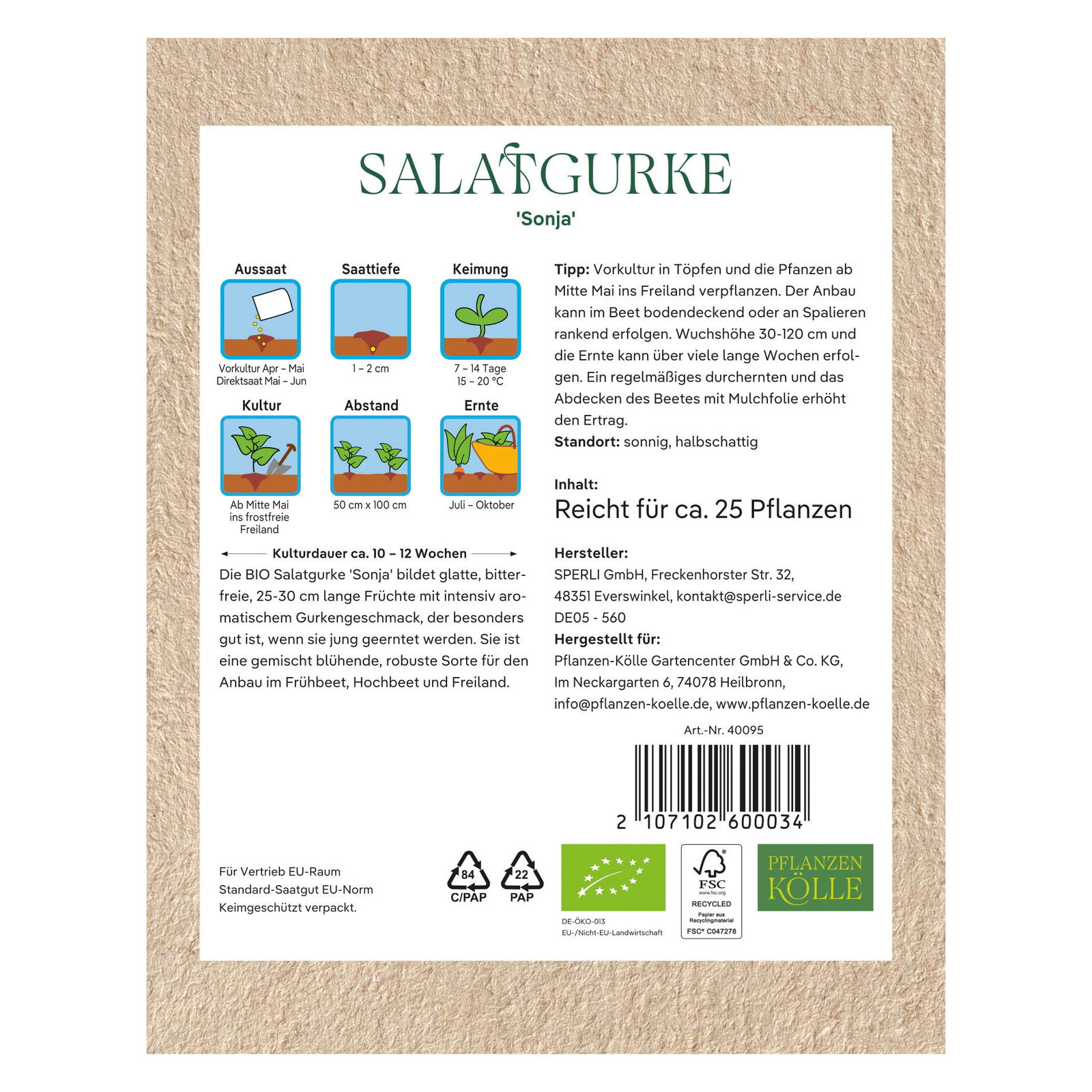 Kölle Bio Gemüsesamen, Salatgurke 'Sonja' Kölle Bio Gemüsesamen, Salatgurke 'Sonja'