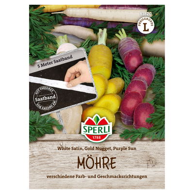 Sperli Saatband, Möhre 'White Satin', 'Gold Nugget' & 'Purple Sun'