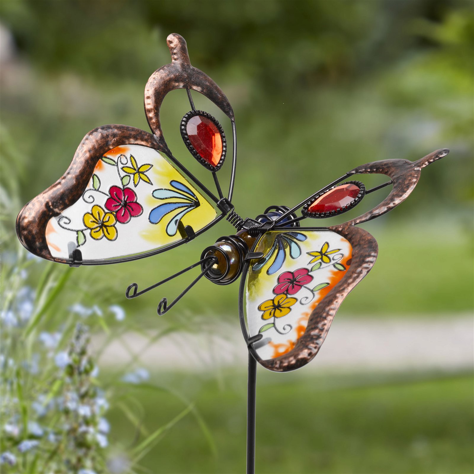 Gartenstab 'Schmetterling', bunt, ca. 87 x 4 x 16 cm