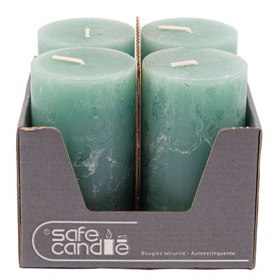 Safe Candle Stumpenkerzen 'Rustic', smaragdgrün, 4 Kerzen je Ø 6 x H 11 cm Safe Candle Stumpenkerzen 'Rustic', smaragdgrün, 4 Kerzen je Ø 6 x H 11 cm
