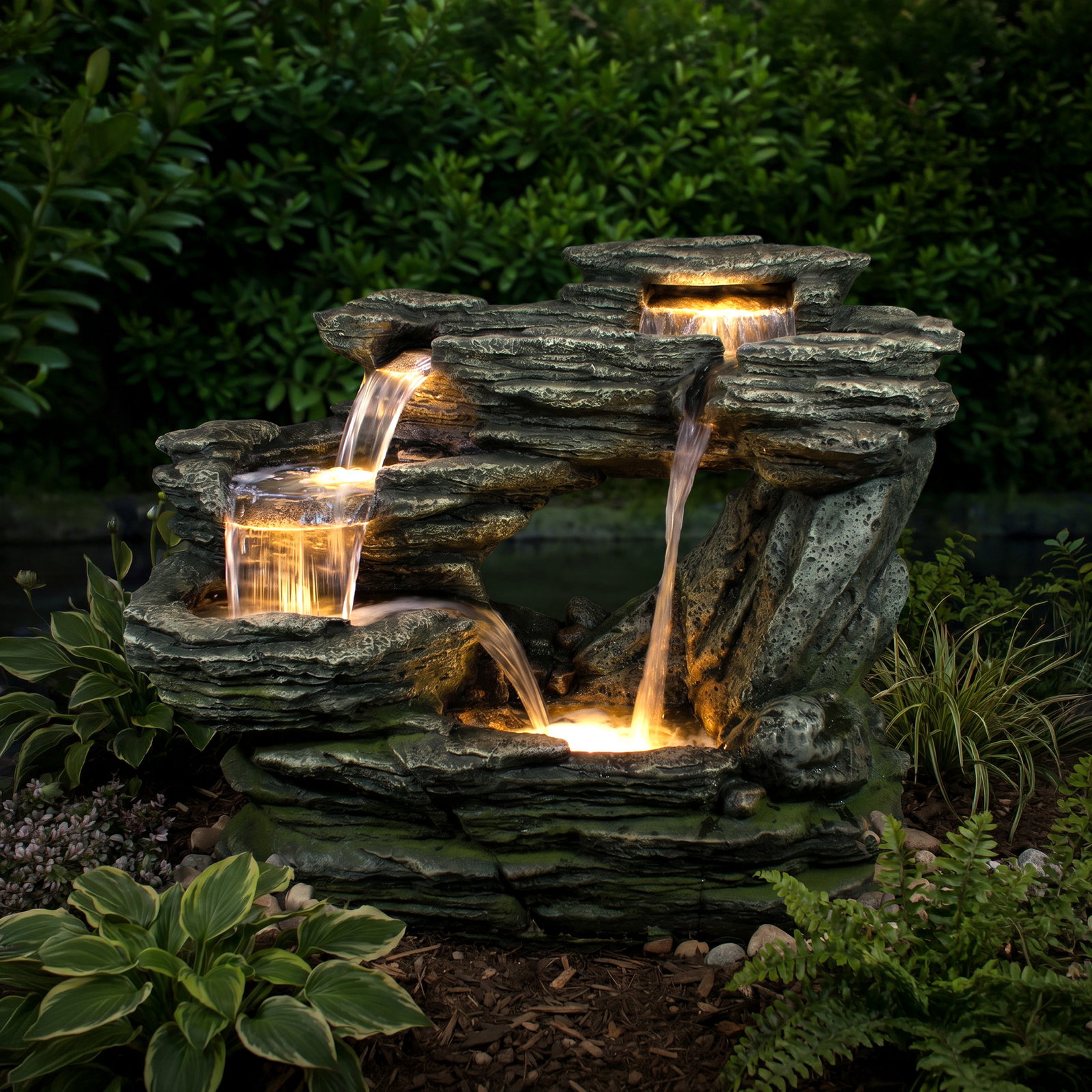 Brunnen mit Pumpe und Licht, grau, ca. 103 x 58 x 80 cm