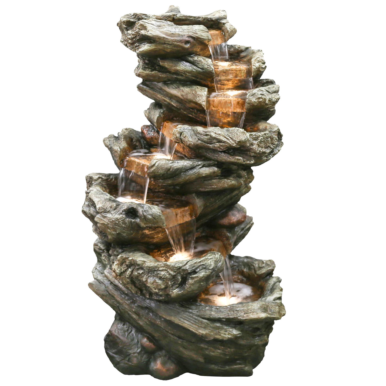 Gartenbrunnen mit Warmlicht, Echtholzoptik, 61 x 45 x 102 cm Gartenbrunnen mit Warmlicht, Echtholzoptik, 61 x 45 x 102 cm