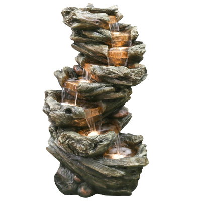 Gartenbrunnen mit Warmlicht, Echtholzoptik, 61 x 45 x 102 cm Gartenbrunnen mit Warmlicht, Echtholzoptik, 61 x 45 x 102 cm