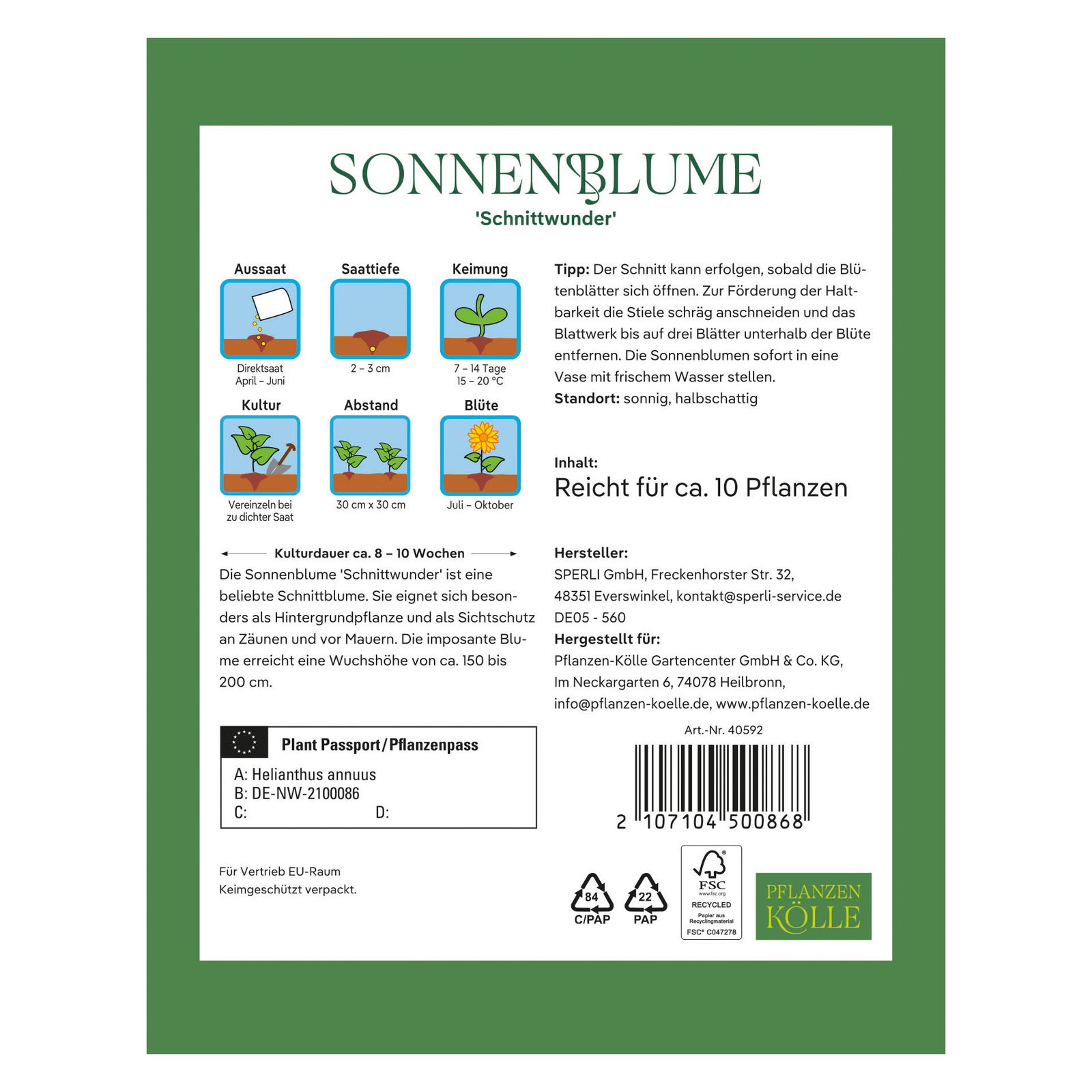 Kölles Beste Blumensamen, Sonnenblume 'Schnittwunder'