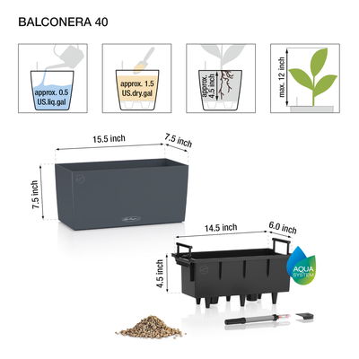 Lechuza 'Balconera Stone 40', graphitschwarz, ca. 40 x 19 x H 19 cm