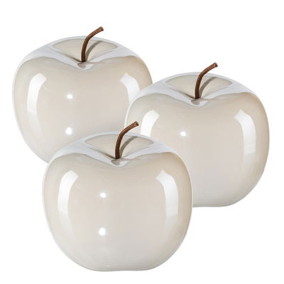 Dekoapfel PEARL, 3er-Set, Keramik, Weiß, Ø12 x H9,5 cm