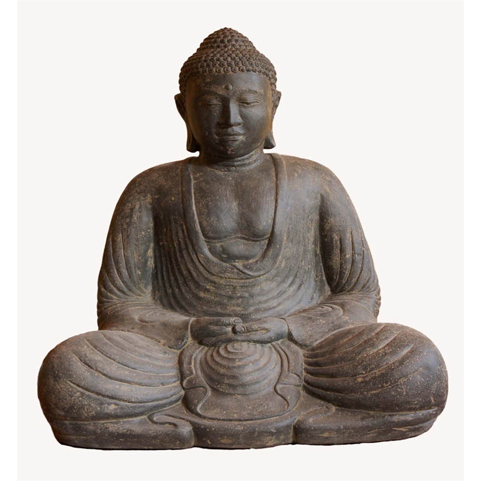 Buddha sitzend, grau, Steinguss, 80 x 70 x 50 cm, 76 kg