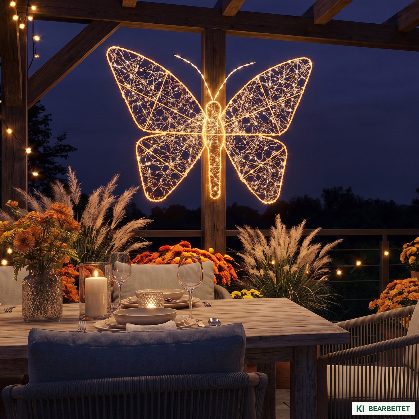 LED Schmetterling, 760 LEDs, gold, ca. 98 x H 77 cm