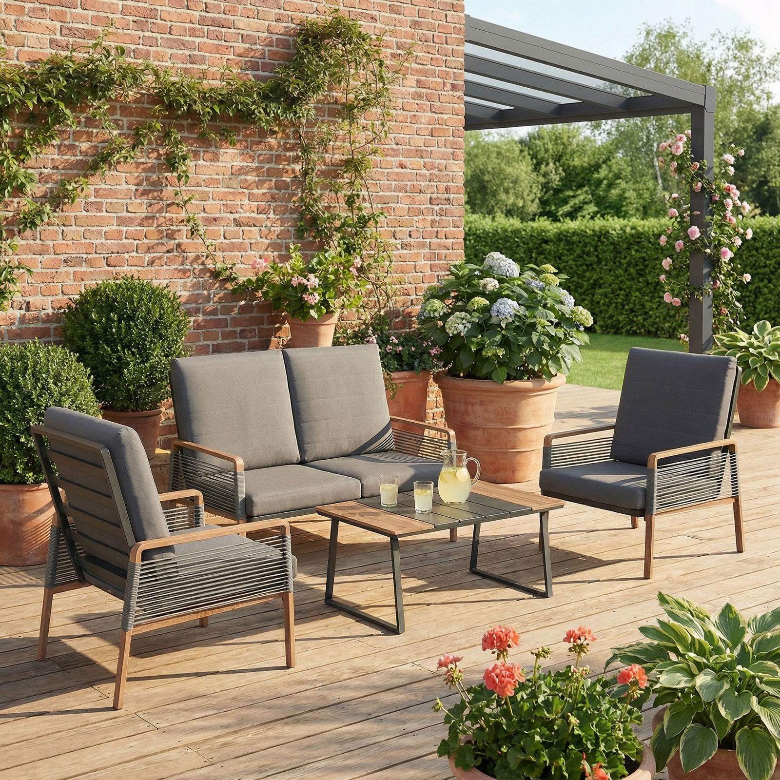 Loungegruppe 'Destiny' inkl. Kissen, 4-teilig, grau