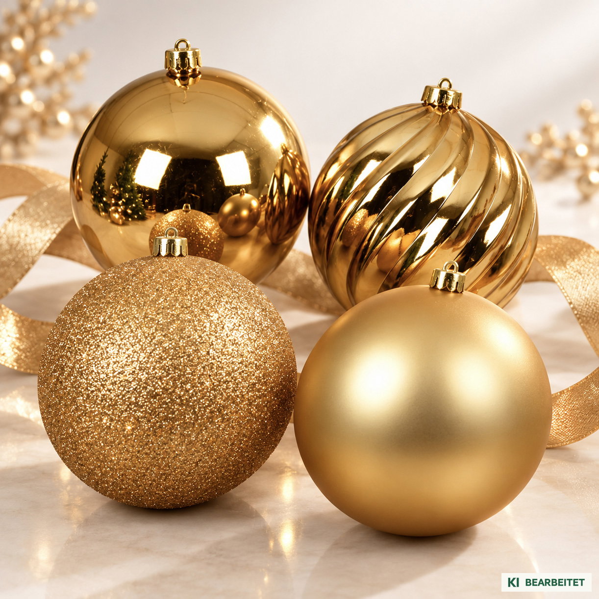 Christbaumkugeln, hellgold, Kunststoff, ca. Ø 14 cm, 4er-Set Christbaumkugeln, hellgold, Kunststoff, ca. Ø 14 cm, 4er-Set