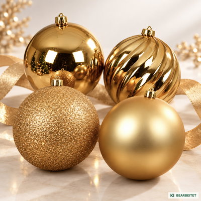 Christbaumkugeln, hellgold, Kunststoff, ca. Ø 14 cm, 4er-Set Christbaumkugeln, hellgold, Kunststoff, ca. Ø 14 cm, 4er-Set