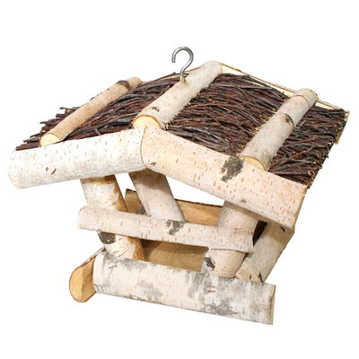 Vogelhaus Birke mit Reisigdach, 19 x 24 x 19 cm