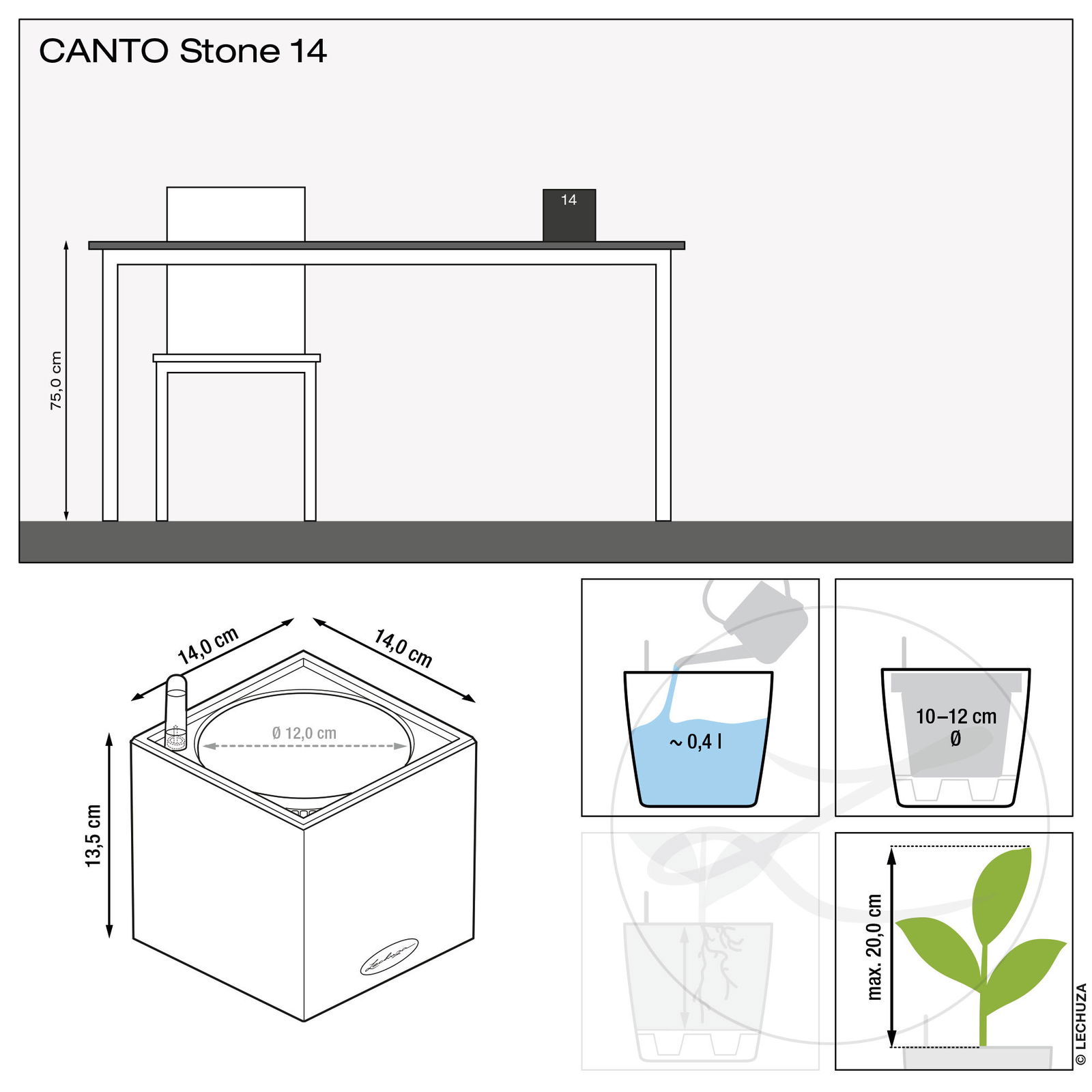 Lechuza 'Canto Stone 14', sandbeige, 14 x 14 x H 13,5 cm