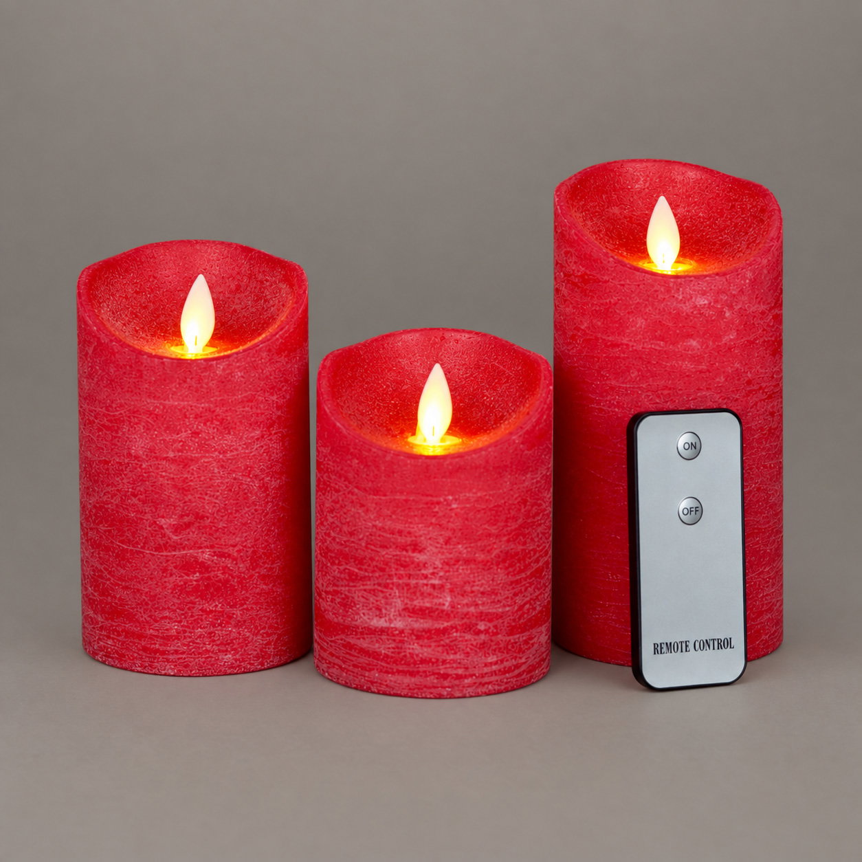 LED Echtwachskerzen 'Magic Flame', rot, 3 Kerzen inkl. Fernbedienung & Batterie