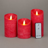 LED Echtwachskerzen 'Magic Flame', rot, 3 Kerzen inkl. Fernbedienung & Batterie
