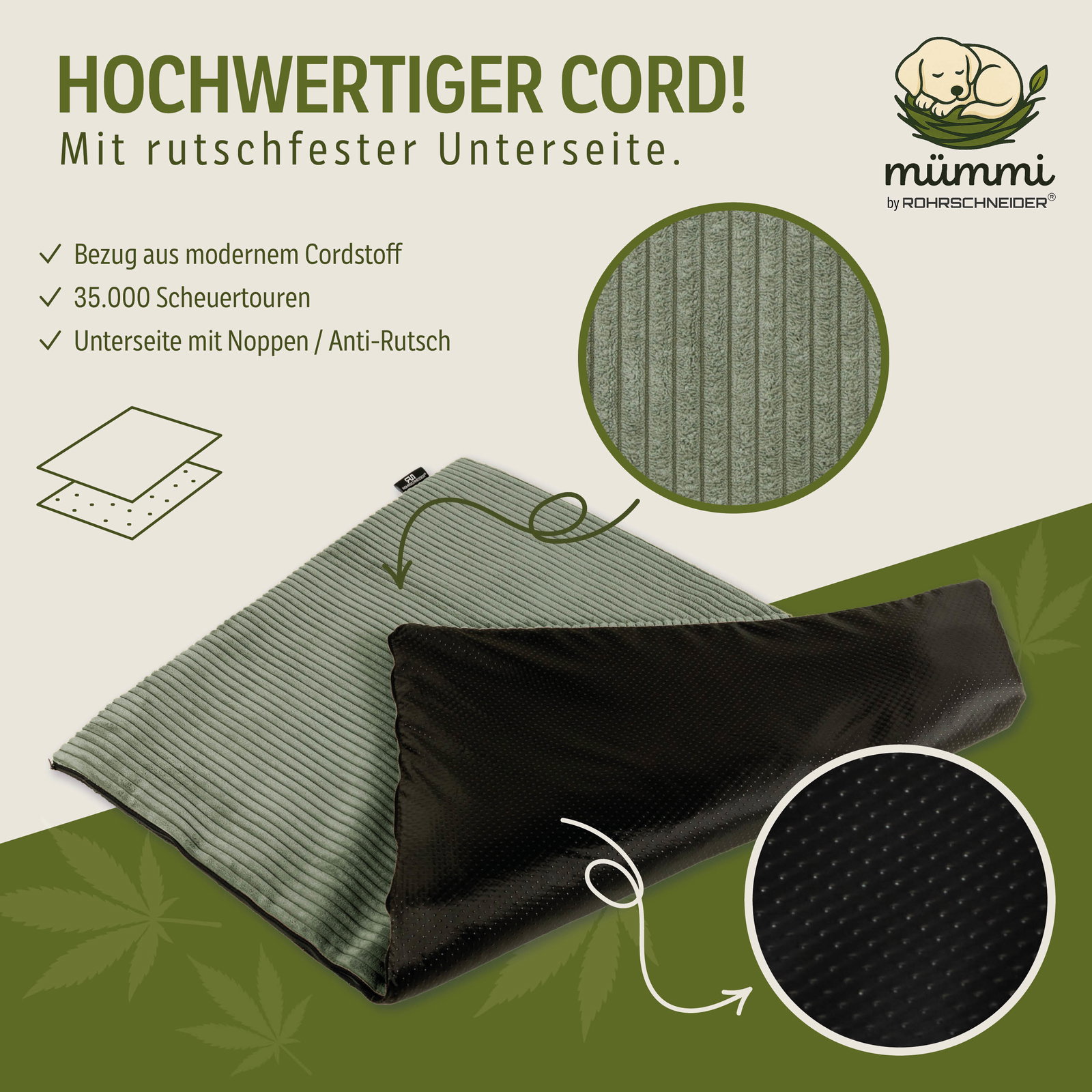 Mümmi by Rohrschneider Hundematte Cord, salbei, ca. 44 x 50 x 2 cm Mümmi by Rohrschneider Hundematte Cord, salbei, ca. 44 x 50 x 2 cm
